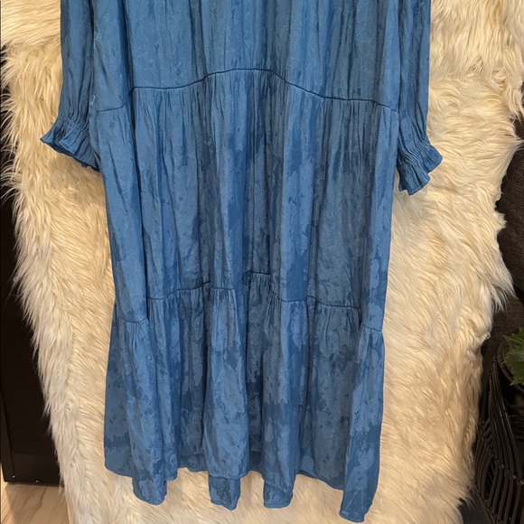 Maeve Anthropologie Textured Tiered Midi Dress XL Blue Boho Prairie Pockets - Picture 3 of 6
